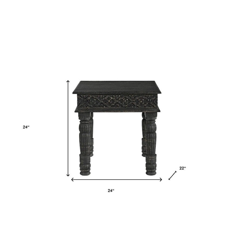 HomeRoots 24 Black Distressed Solid Wood End Table - 24