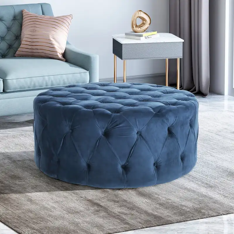 Orla Modern Glam Round Tufted Velvet Ottoman by Christopher Knight Home