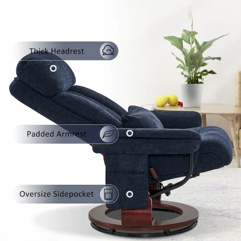 Swivel Recliner with Ottoman, Leisure Office Chair, Ergonomic Lounge chair, Chenille Fabric 4687