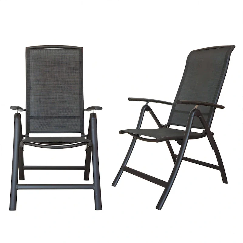 Folding Patio Chairs Set of 2, Aluminium Frame Reclining Sling Lawn Chairs with Adjustable High Backrest