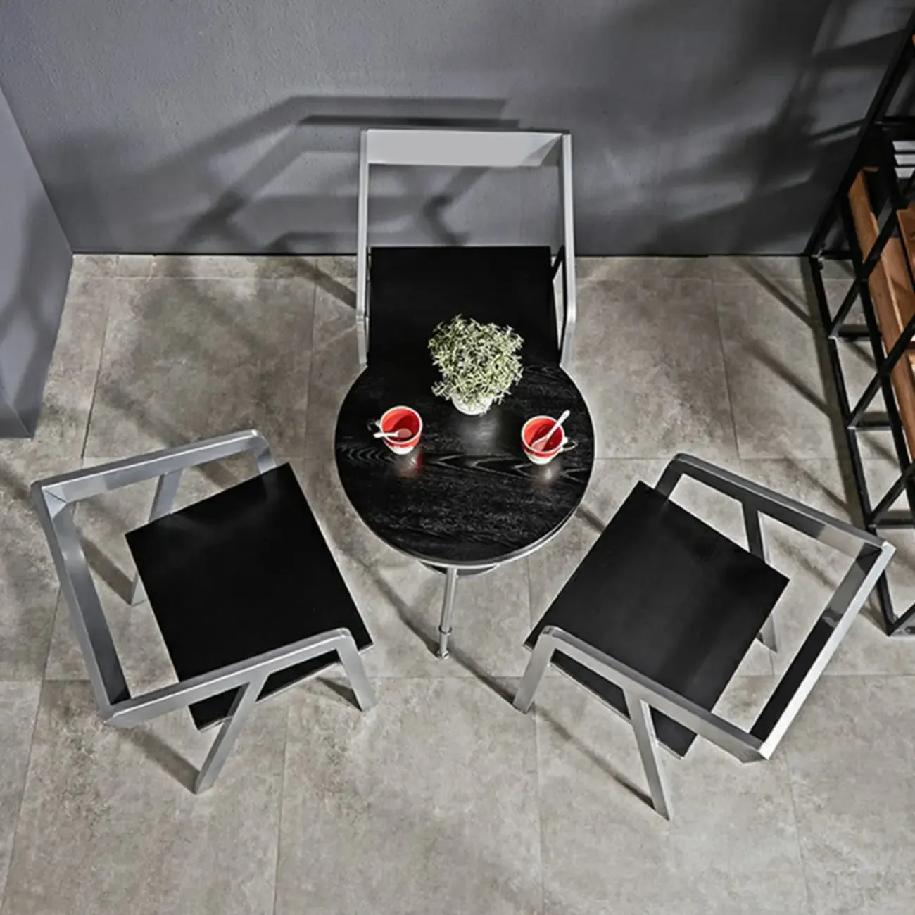 Industrial Black Wood Round Adjustable Height Bar Table