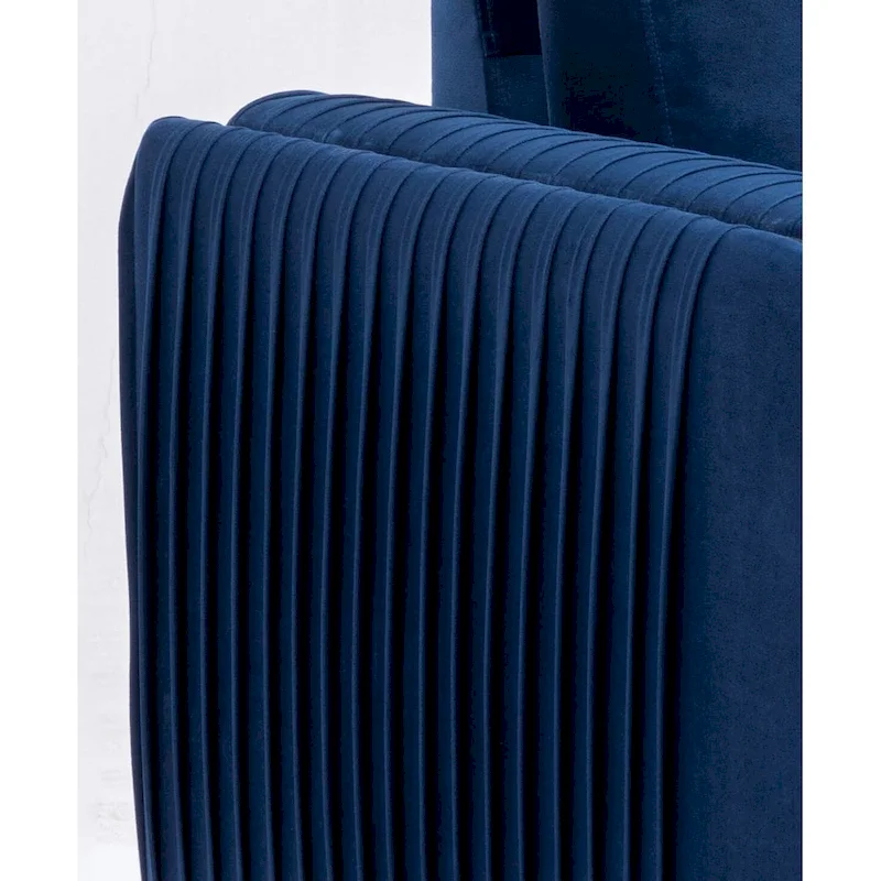 Blue Modern 38 Velvet UpholsteredAccent Chair with Polished Chrome Trim Legs and Vertical Pleated Design