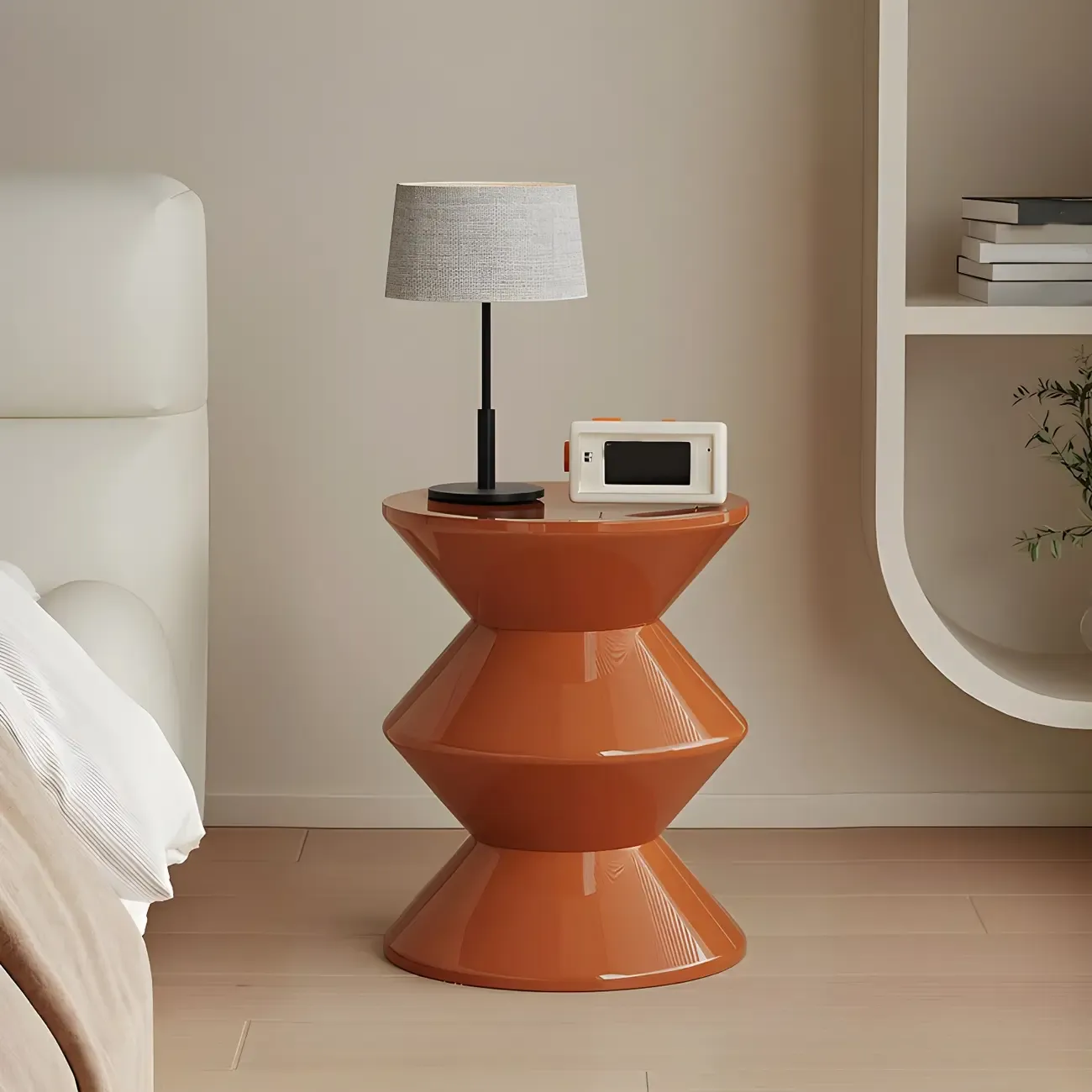 Modern Orange Acrylic Round Bedside Table