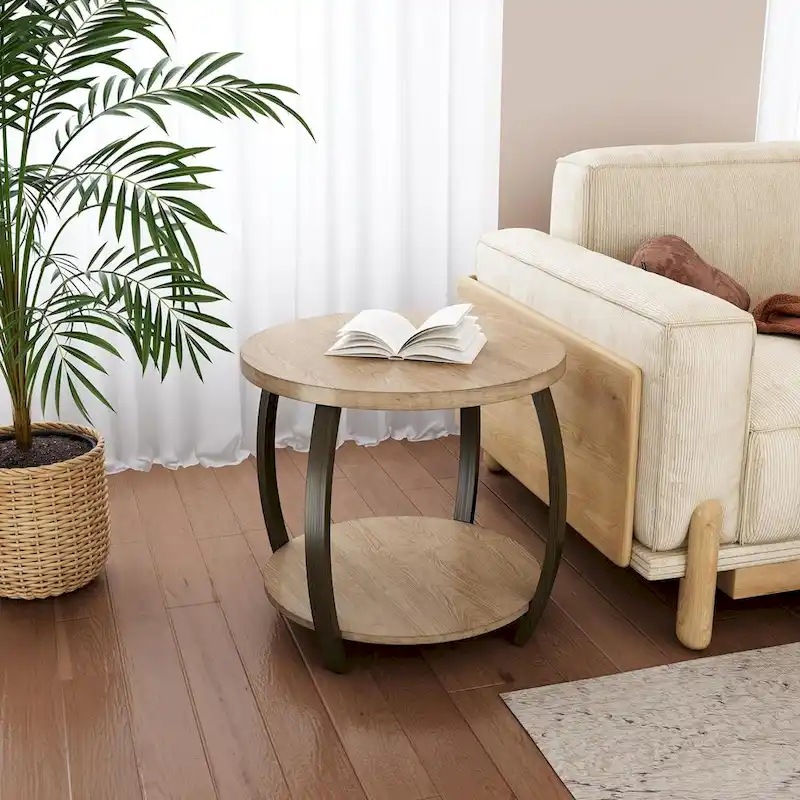 Oval Coffee Table, Industrial 2-Tier Elliptic Coffee Table