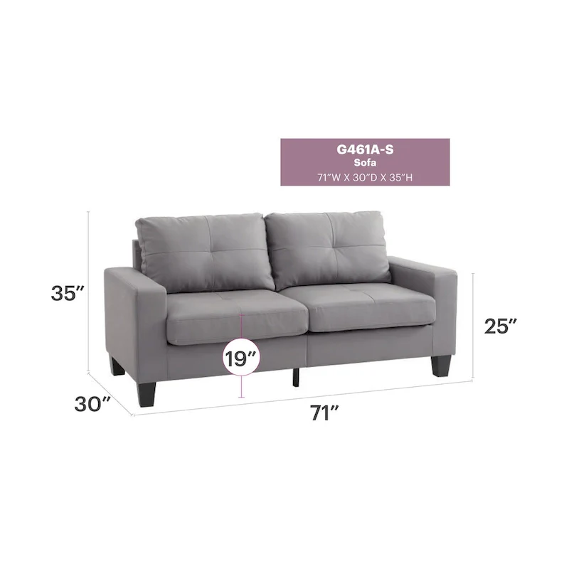 Newbury 71 in. W Flared Arm Faux Leather Straight Sofa - 32L x 71W x 36H