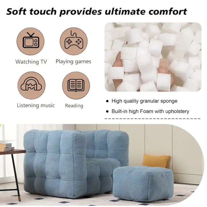 HOMEFUN Boucle Upholstered Tufted Modern Single Side Sofa Chair with Ottoman