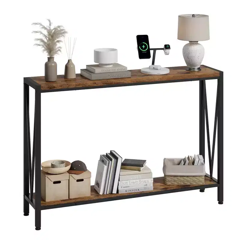 2-Tier Narrow Console Sofa Side Table, Premium Entryway Furniture, 42.9 x 9.8 x 29.9 (Gray )