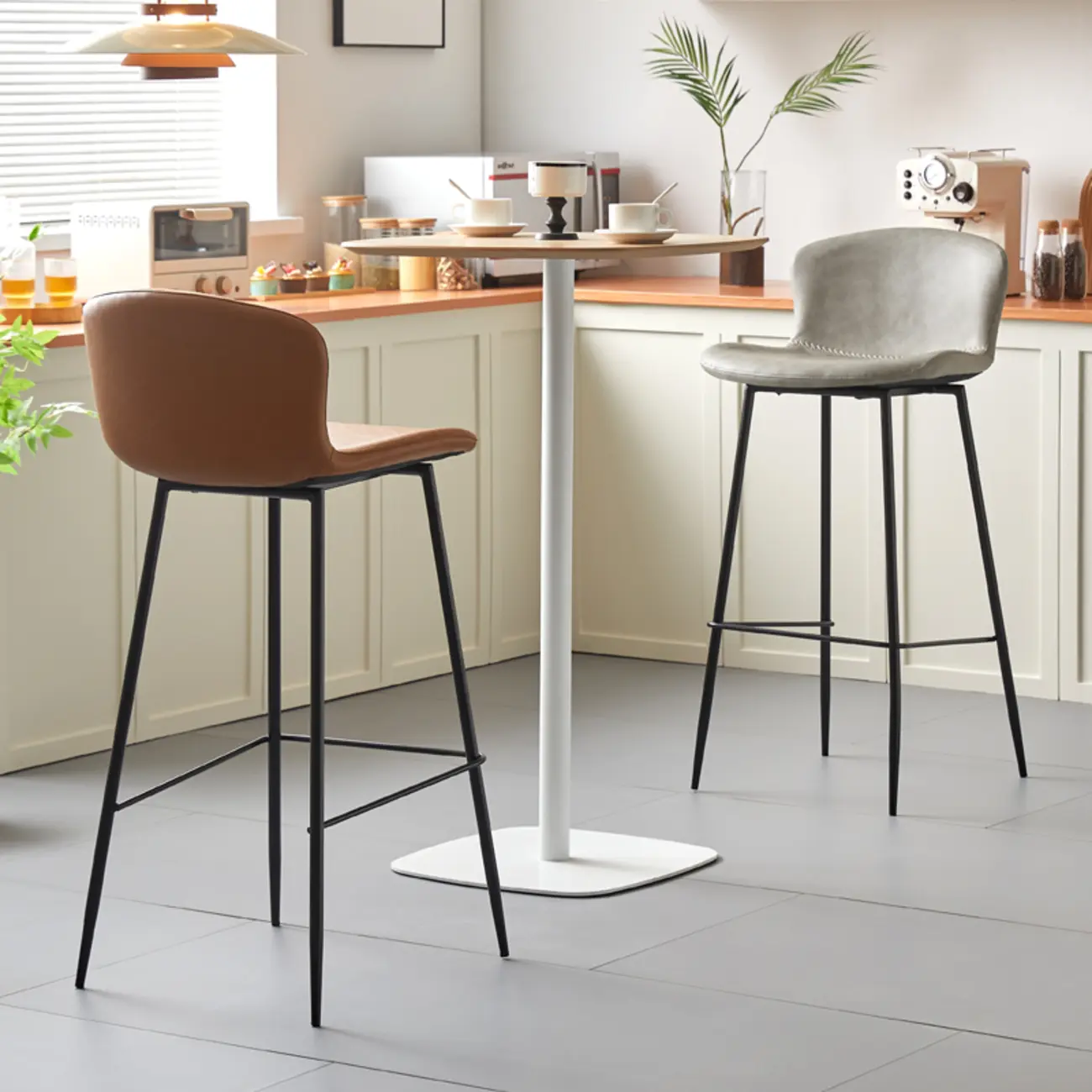 Modern Metal Frame Leather Cushion Low Back Bar Stool