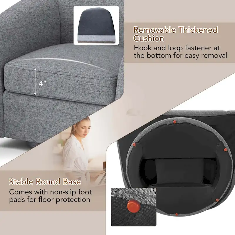 Swivel Barrel Chair with Ottoman Footrest Curved Backrest