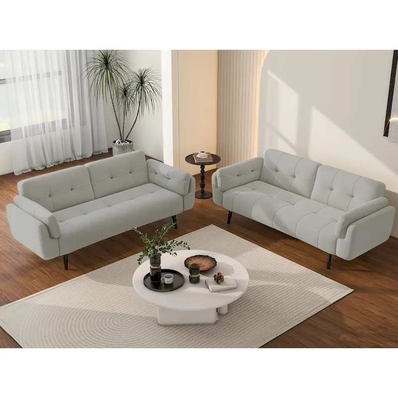 2Set Futon Convertible Sofa Bed Adjustable Reclining Sleeper