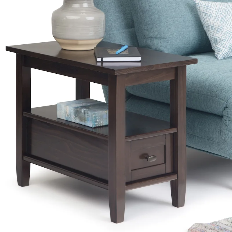 SOLID WOOD 14 inch Wide Rectangle Transitional Narrow Side Table - 14 Inches wide