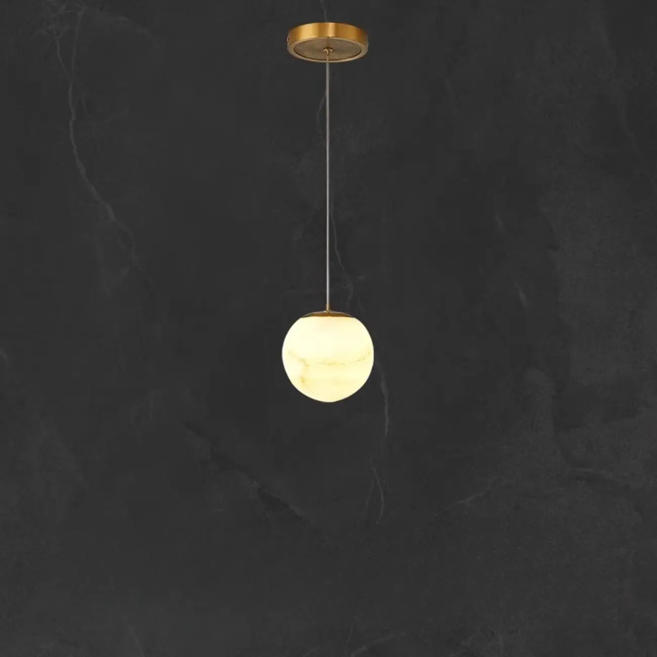 1-Light Gold Stone Square Hanging Pendant Light