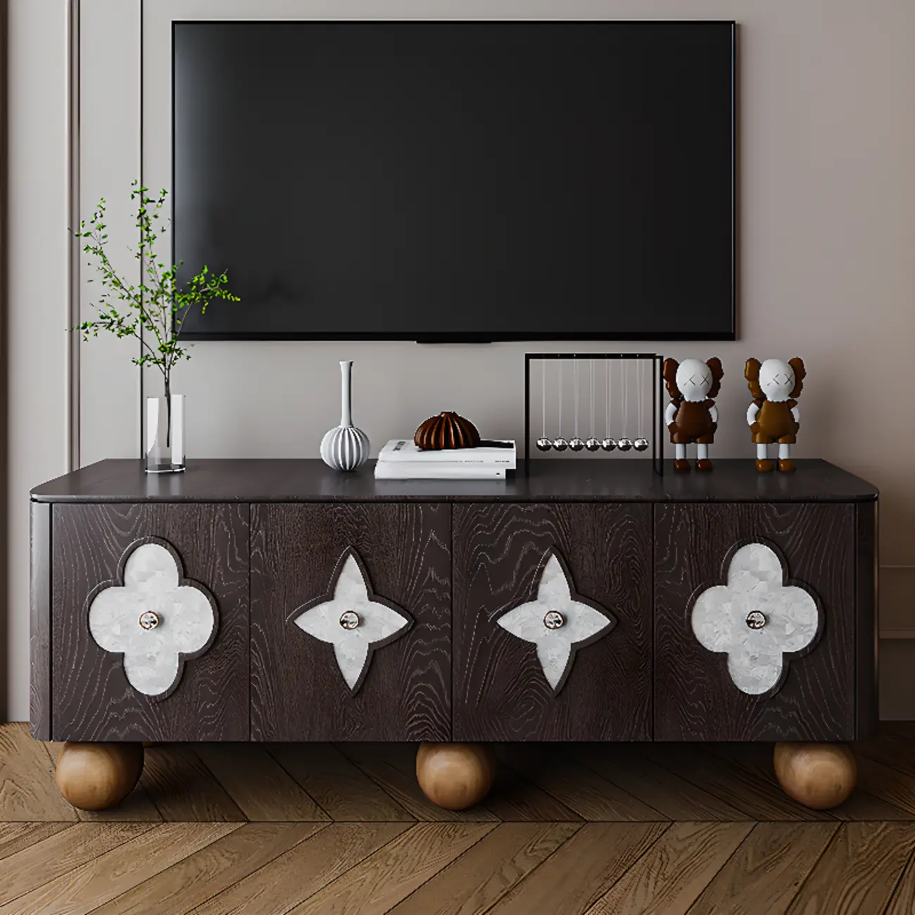 63 Black Modern Rectangle Wooden TV Stand for Living Room