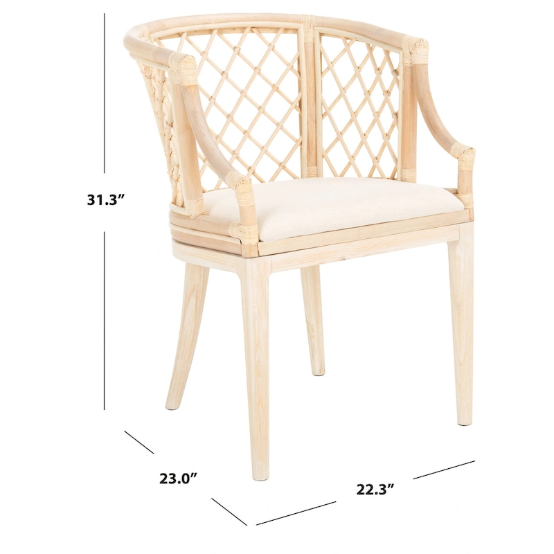 SAFAVIEH Theona Rattan Lattice Arm Chair - 22.3 W x 23 L x 31.3 H - 22Wx23Dx31H