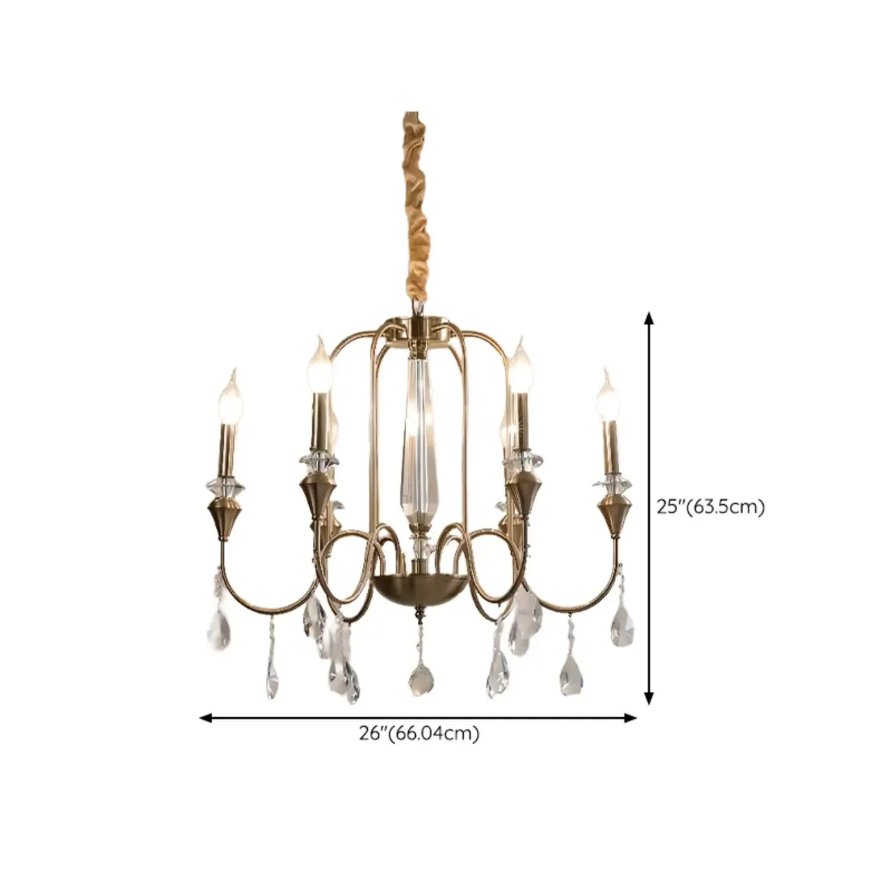 Mid-Century Modern Metallic Alloy Candle Chandelier with Crystal