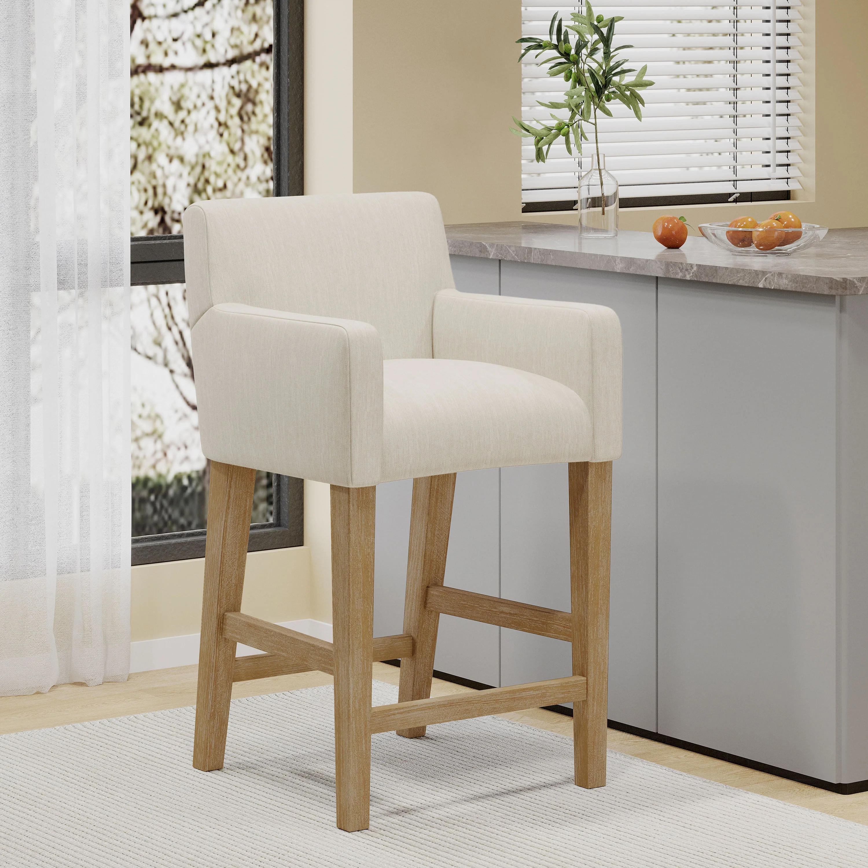 Contemporary Fabric Upholstered Wood 26 inch Counter Stool