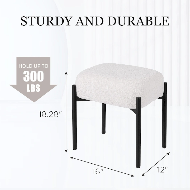 Faux Teddy Fur Round Vanity Stool, Ottoman Foot Stool