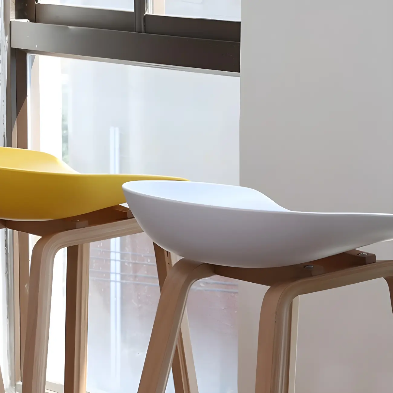 Mid-Century Modern Plastic Bar Stool with Wood Legs