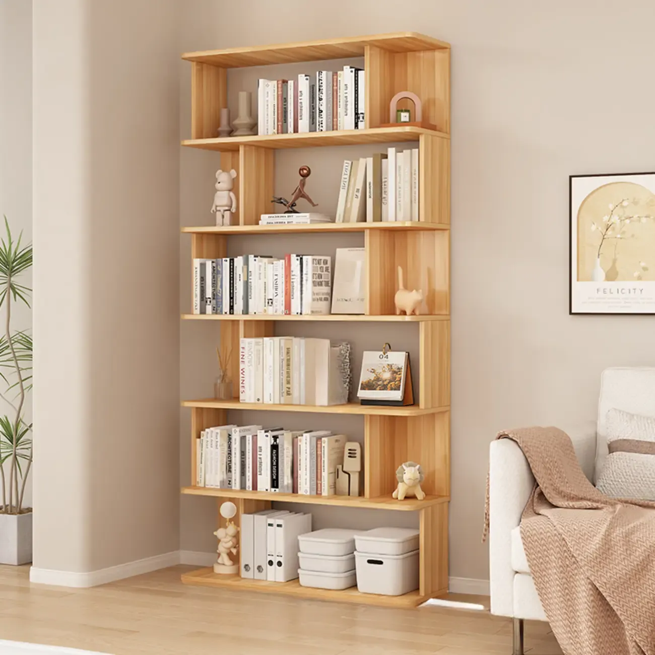 Mid-Century Vertical Walnut Wood Bookcase Open Back