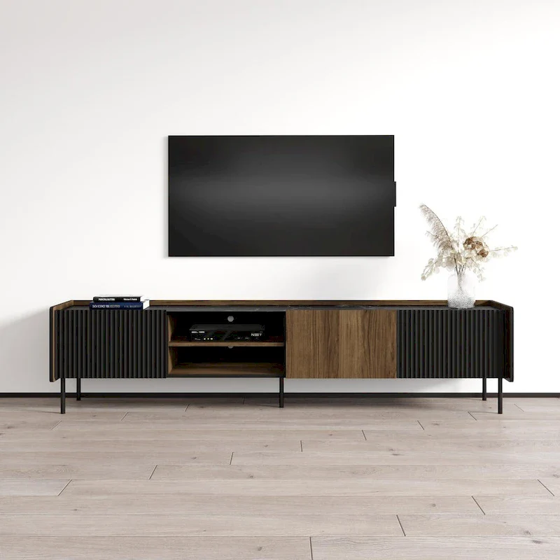 Walnut/Black Modern TV Stand - Up to 85
