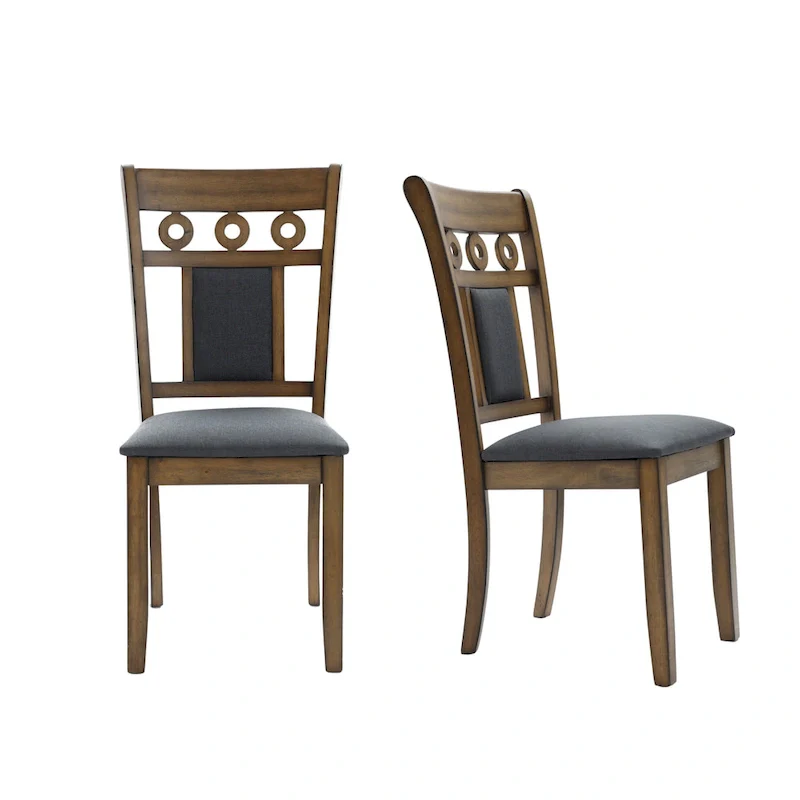 Modern Farmhouse Natural Rubberwood Upholstered Gray Dining Chair, Set of 2