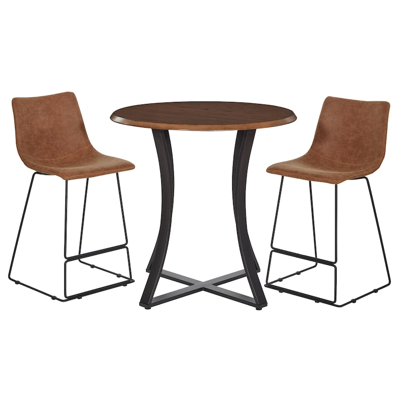 3-Piece 36 Round Top Counter Height Dining Table with 2 Faux Leather Stools