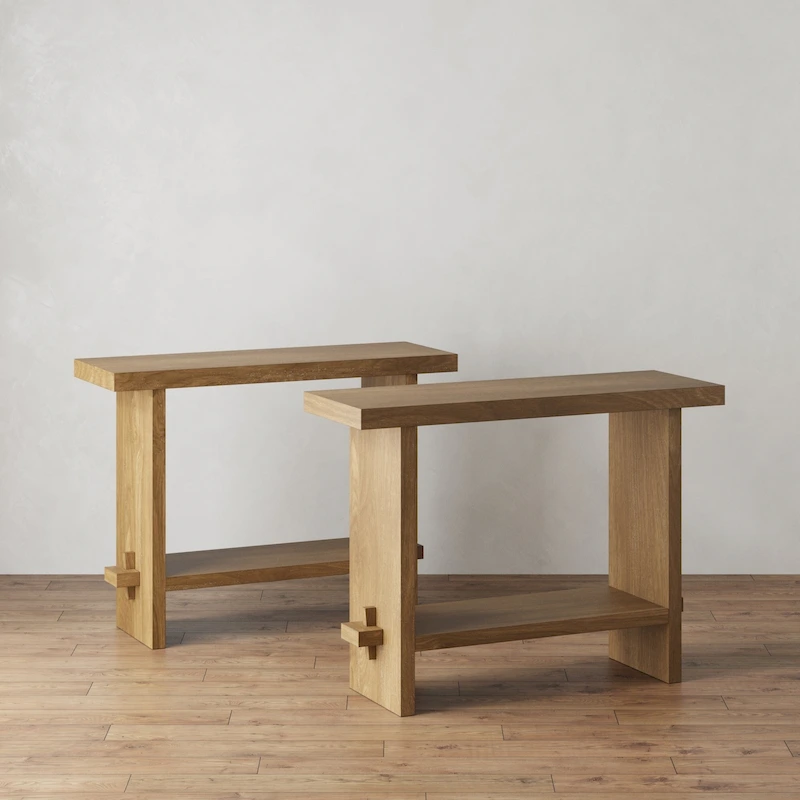 Nathan James Virgo Farmhouse 2-Tier Console Table in Wire-Brushed Wood Finish