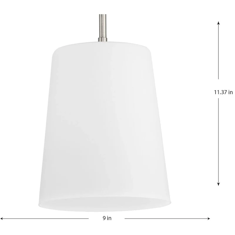 Clarion Collection One-Light Brushed Nickel Etched White Transitional Pendant - 9 in x 9 in x 11.37 in