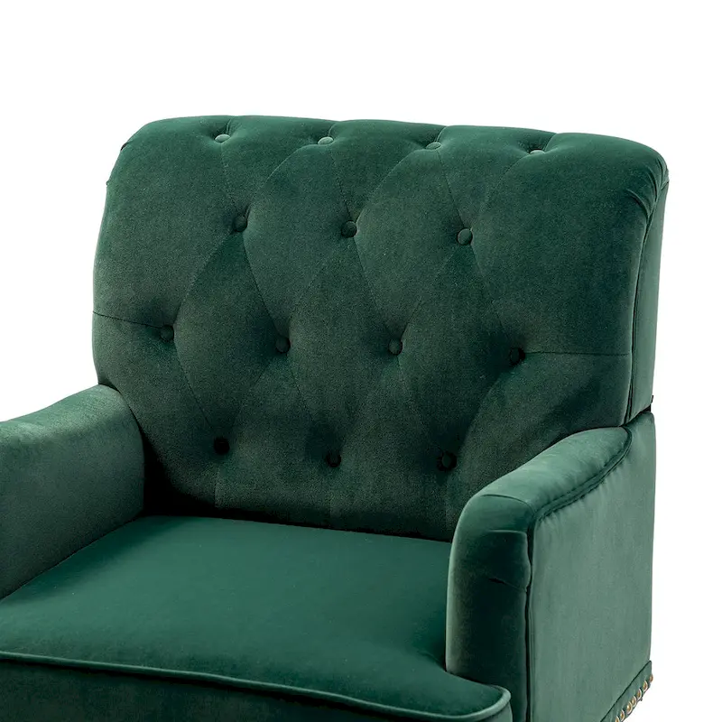 Geltrude Transitional Upholstered Button Tufted Club Chair with turned wooden Legs by HULALA HOME