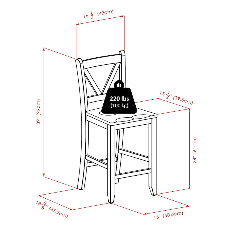 5-Pc High Table with V-Back Counter Stools, Walnut