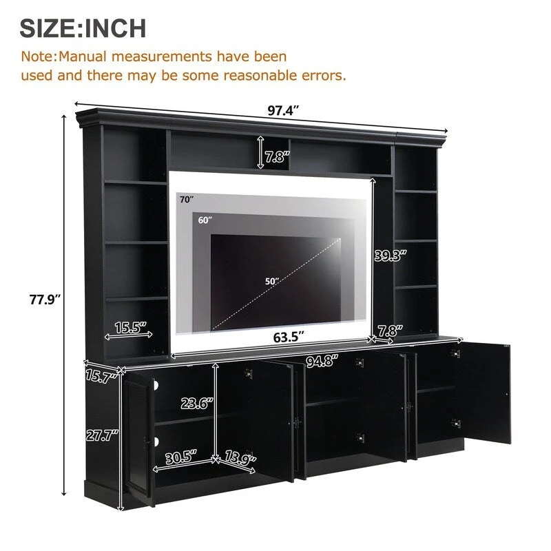 4-Piece Wall Unit Entertainment Center Set with Bookshelf , Versatile TV Stand with Adjustable Shelf, Media Console with Bridge