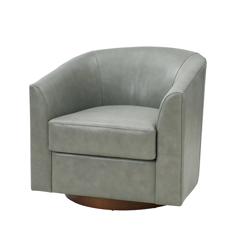 Althea Modern Genuine Leather Swivel Barrel Chair with Solid Wood Base By HULALA HOME