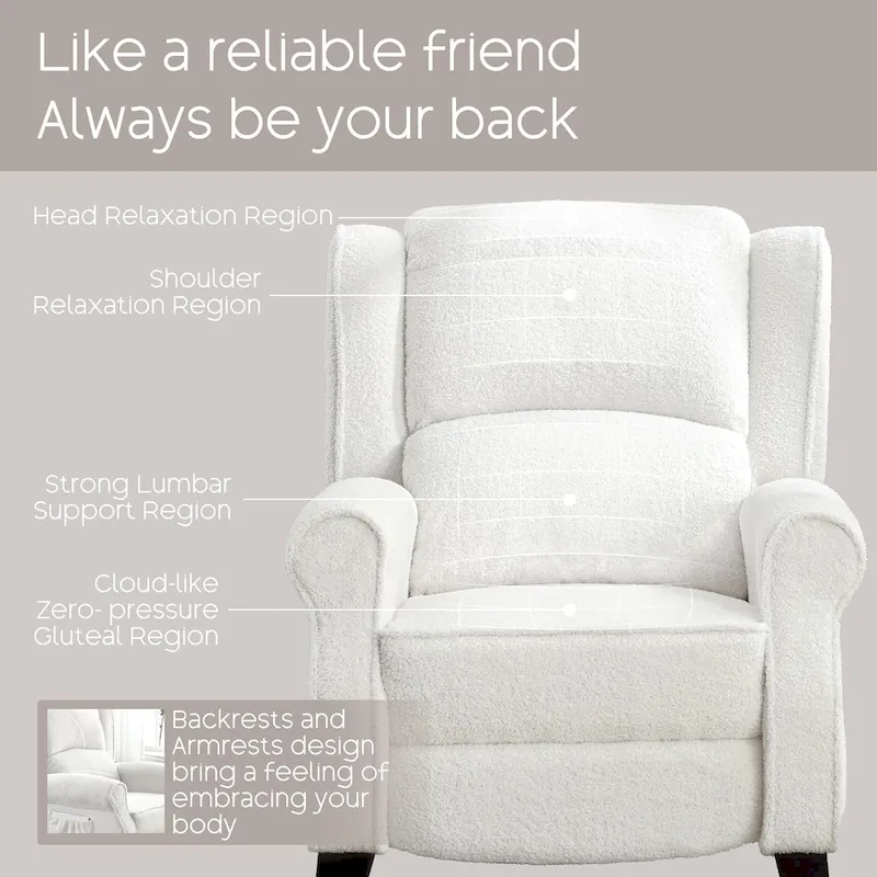 HOMYKA Polyested Upholstered Pushback Recliner Accent Chair Wingback Armchair