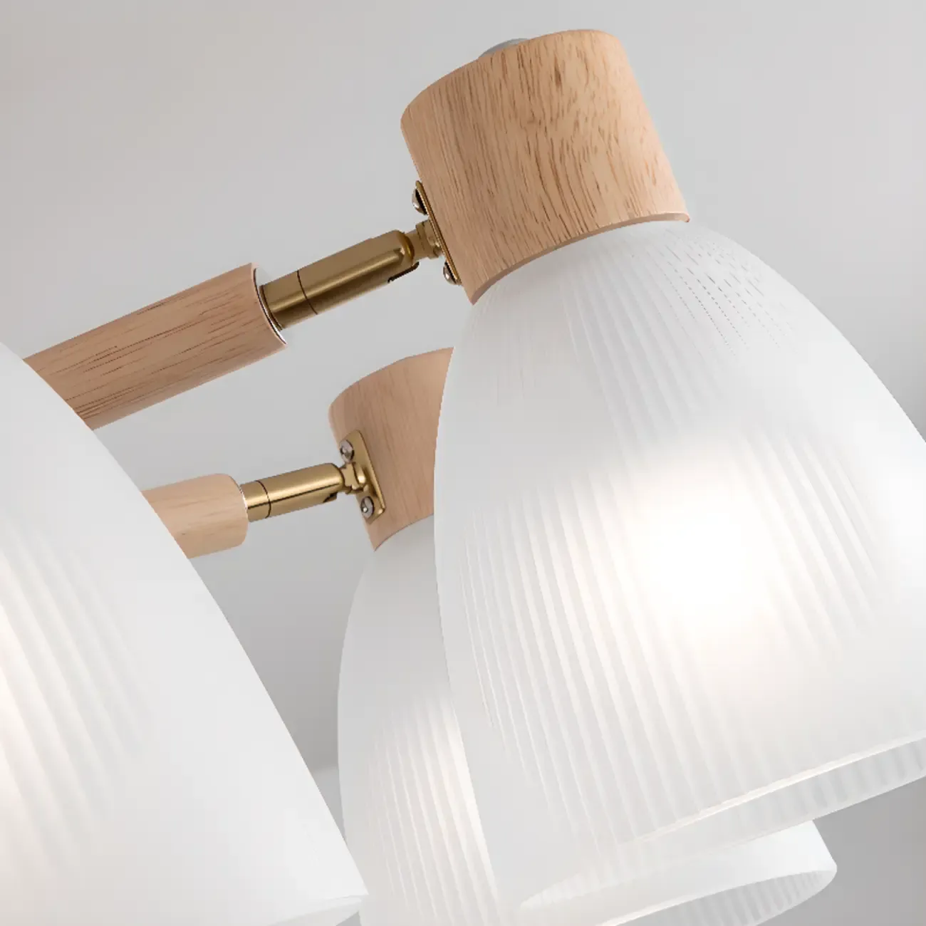 Natural White Cone Glass Wooden Semi Flush Mount Ceiling Light