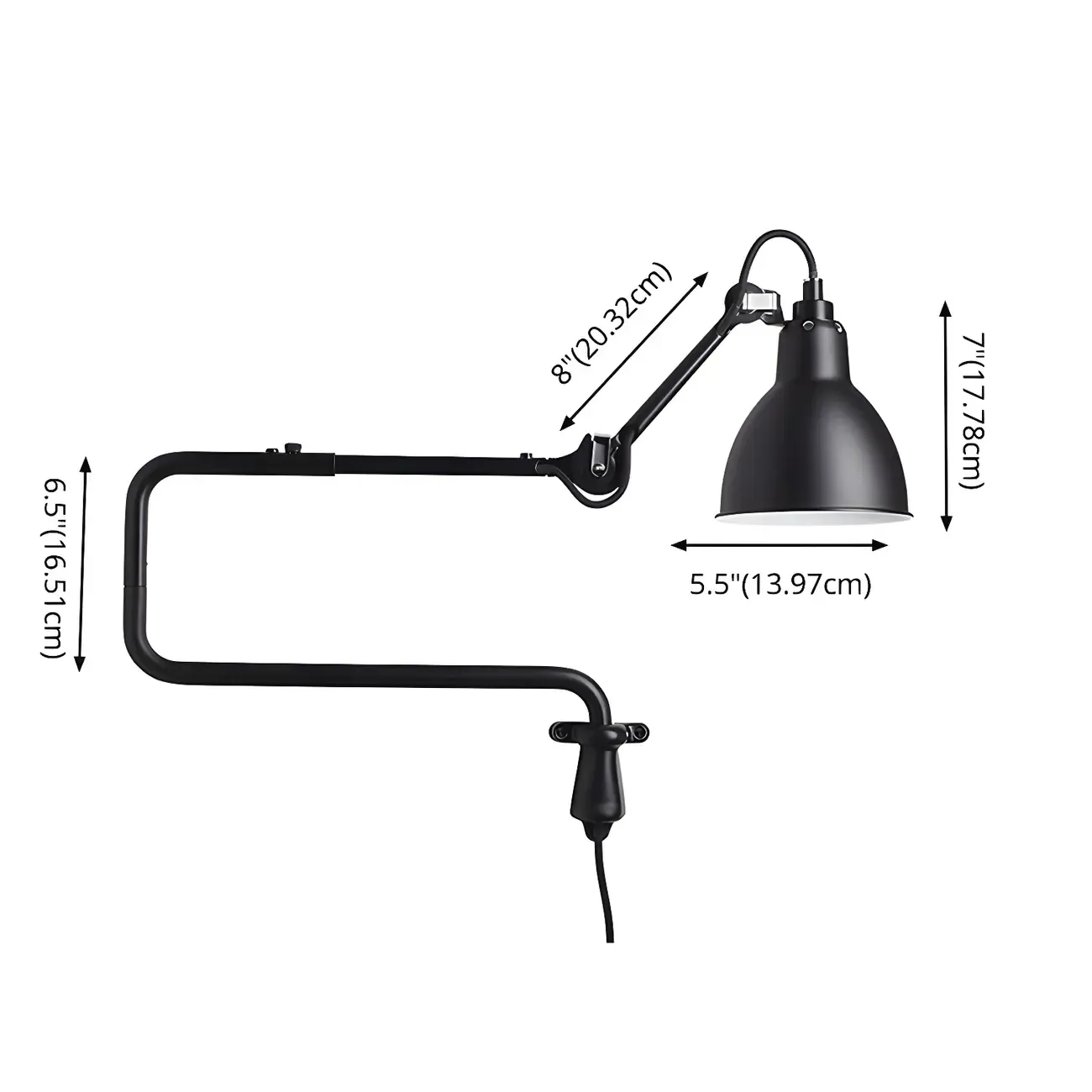 Industrial Black Swing Arm Aluminum Shade Wall Light