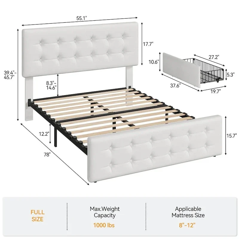 Bed Frame with 4 Storage Drawers and Headboard
