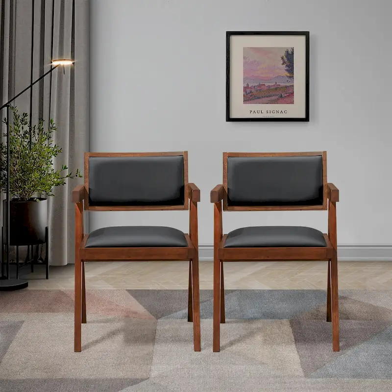 Sandy Contemporary Dining Chairs in Black Vegan Leather ( Set of 2)
