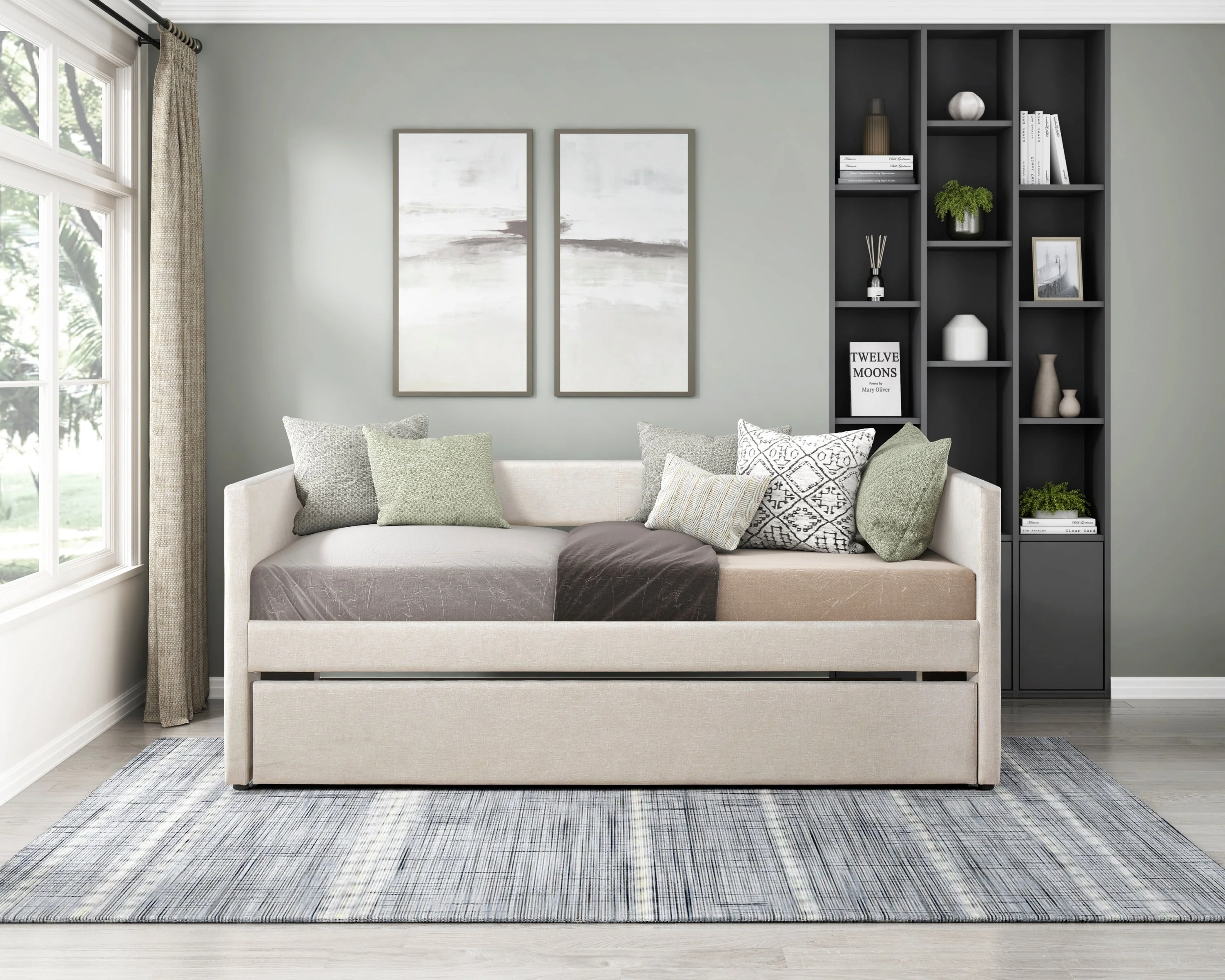Walker Edison | Contemporary Modern Upholstered Twin Trundle Daybed