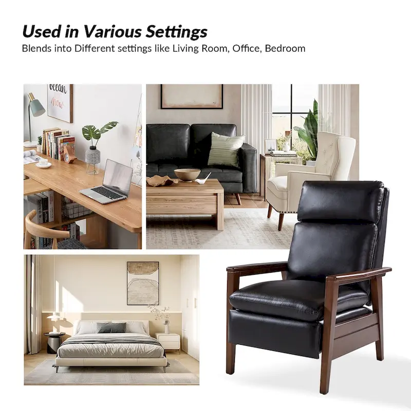 Patrick Mid-century Vegan Leather Solid Wood Recliner Set of 2 by HULALA HOME