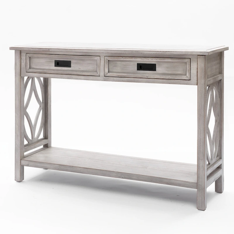 Grey Washed Wood 2-Drawer 1-Shelf Console and Entry Table - 32.7 H x 47.2 W x 13.8 D