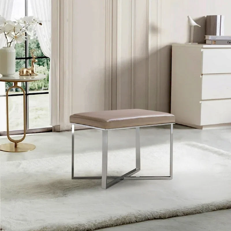 Pasargad Home Luxe Stool with Stainless Steel Base