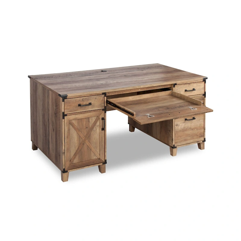Saint Birch Farmhouse Pedestal Desk in Rustic Oak