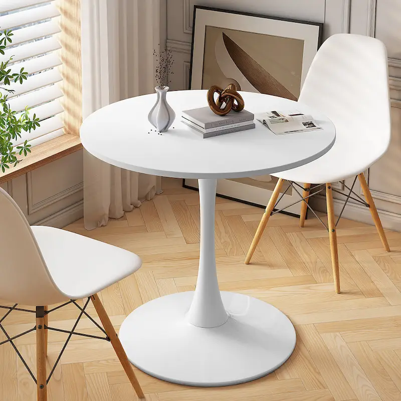 Modern Dining Table with Round Table Top & Metal Base