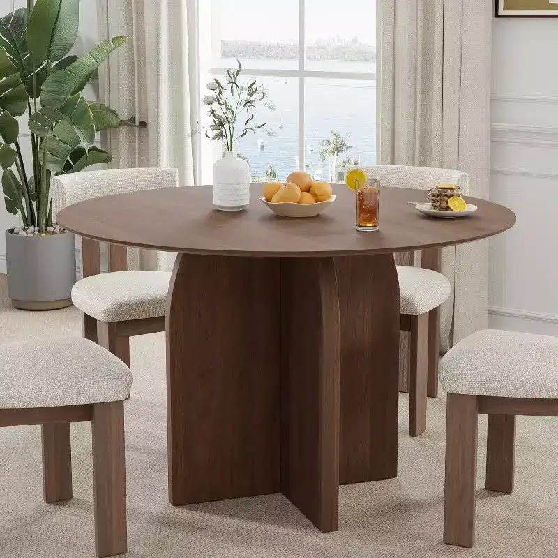 MAYEERTY 45 Wood Round Dining Table for 4, Farmhouse Modern Kitchen & Dining Room Table