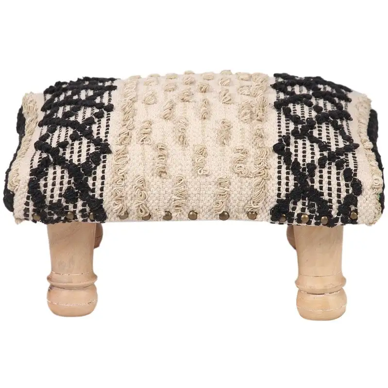 HERAT ORIENTAL Handmade Geometric Cotton Dhurrie Upholstered Footstool