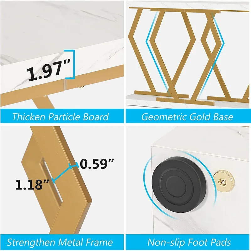 White Faux Marble Console Table 70.9