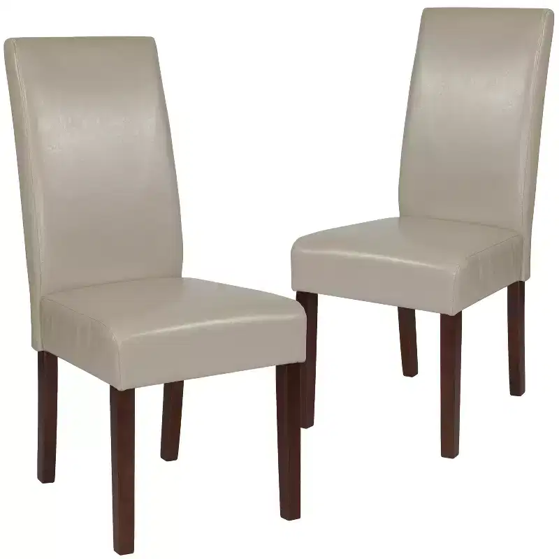 Mid-Century Parsons Dining Chair, Leathersoft Upholstered, Set of 2 – Beige / Black / Brown