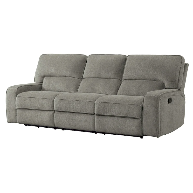 Neo 99 Inch Manual Double Recliner Sofa, 3 Seater Soft Gray Chenille Fabric