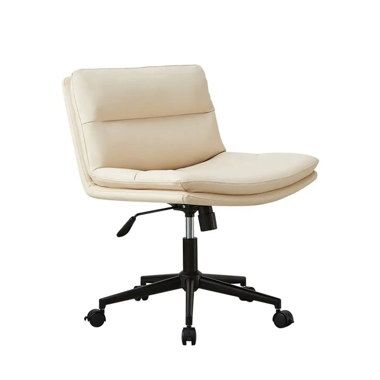 Beige Leather Armless Swivel Wide Office Chair