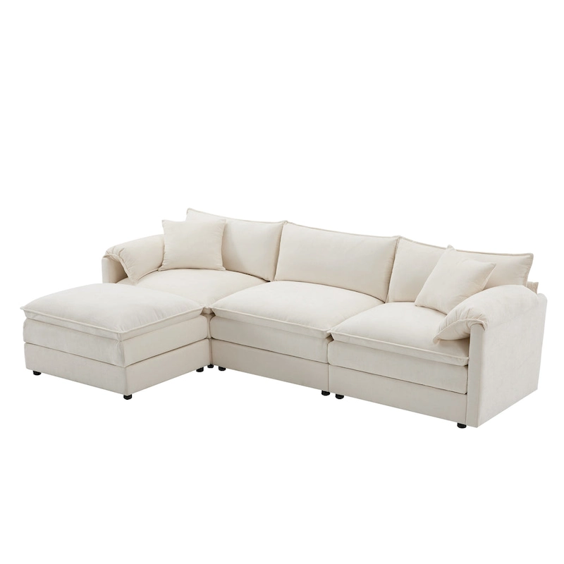 103.5 Chenille Sectional Sofa with 4-Seat L-Shaped Cloud Couch and Ottoman & Pocket Spring Cushions (330lb Capacity)